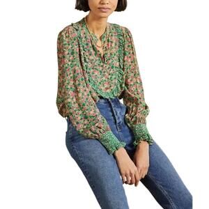Boden Frilly Floral Popover Blouse Womens Size 8 Cottagecore Ruffle Romantic